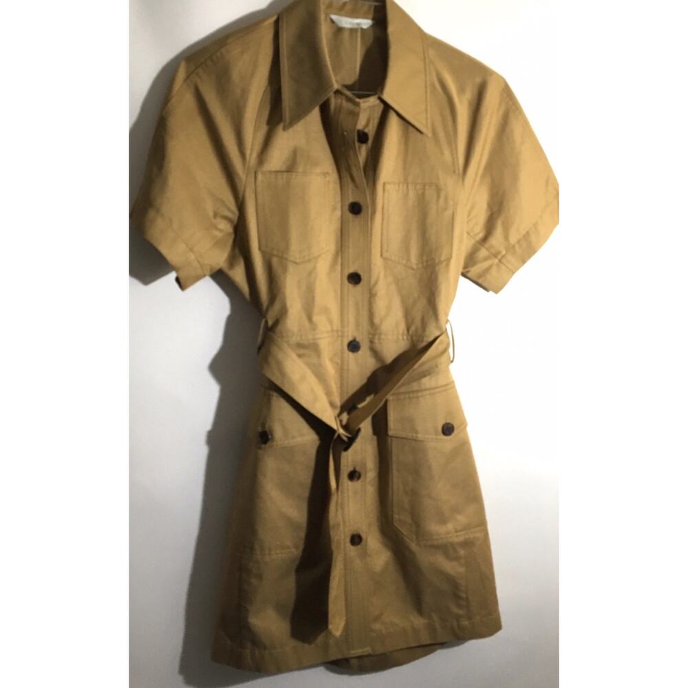 LVIR Women's Size 8 Belted Khaki Utility Mini Button Front Pockets Shirt Dress